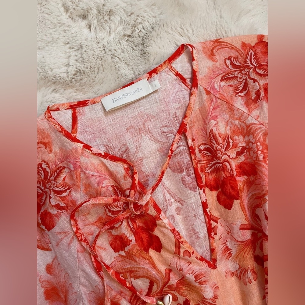 Zimmermann Lyre Palm Print Linen Midi Skirt & Cropped Top